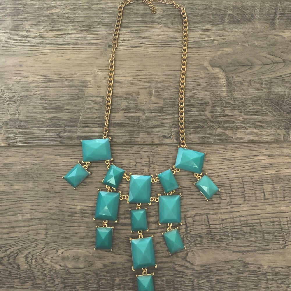 Turquoise/Gold Statement Necklace/Earring Set